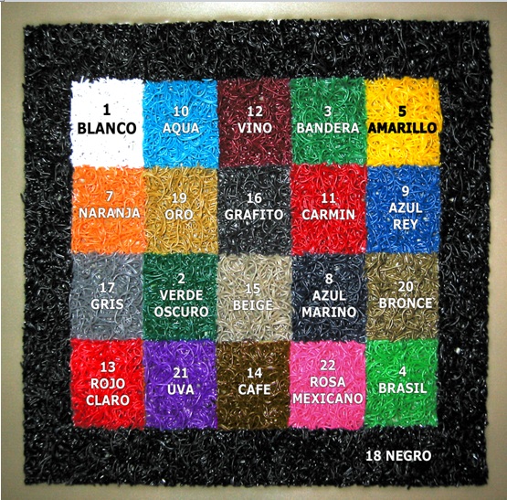 Gama de colores disponible para tapetes de rizo tipo spaghetti